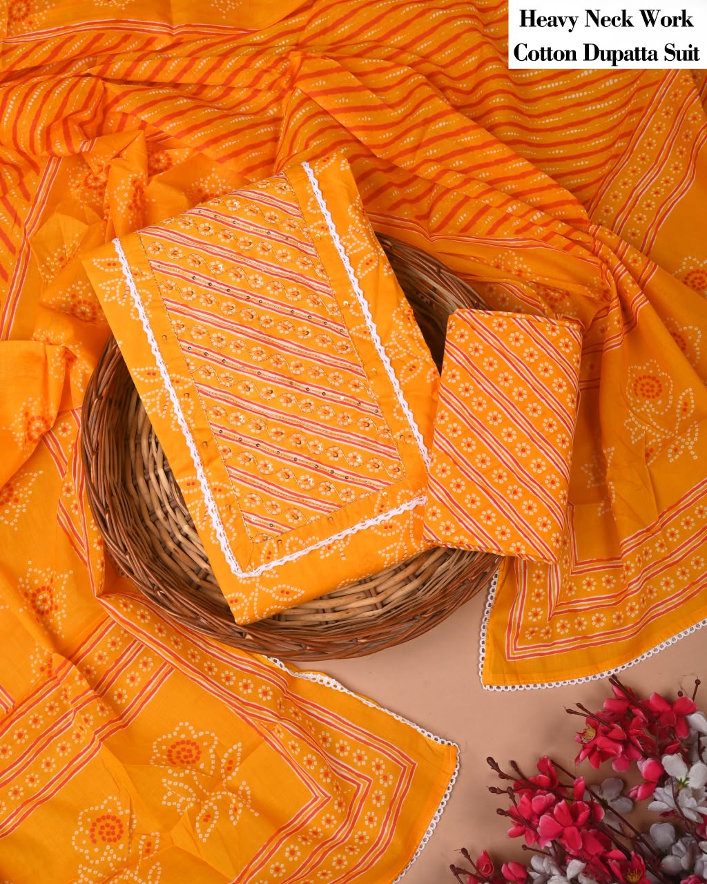 Pure Cotton Hand Block Gotta patti Work unstitched suit.