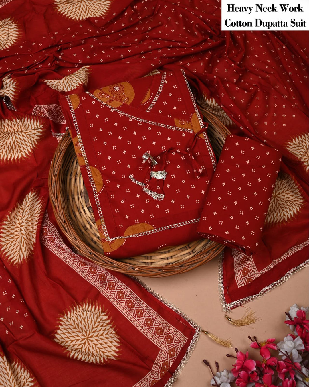 Pure Cotton Hand Block Gotta patti Work unstitched suit.