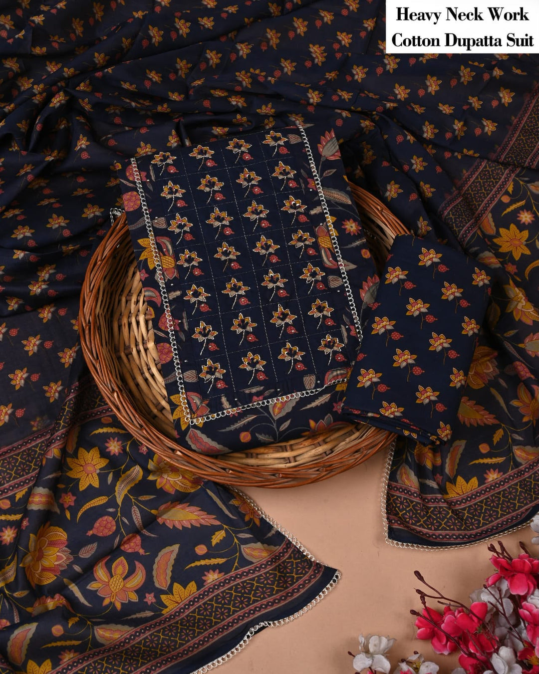 Pure Cotton Hand Block Gotta patti Work unstitched suit.