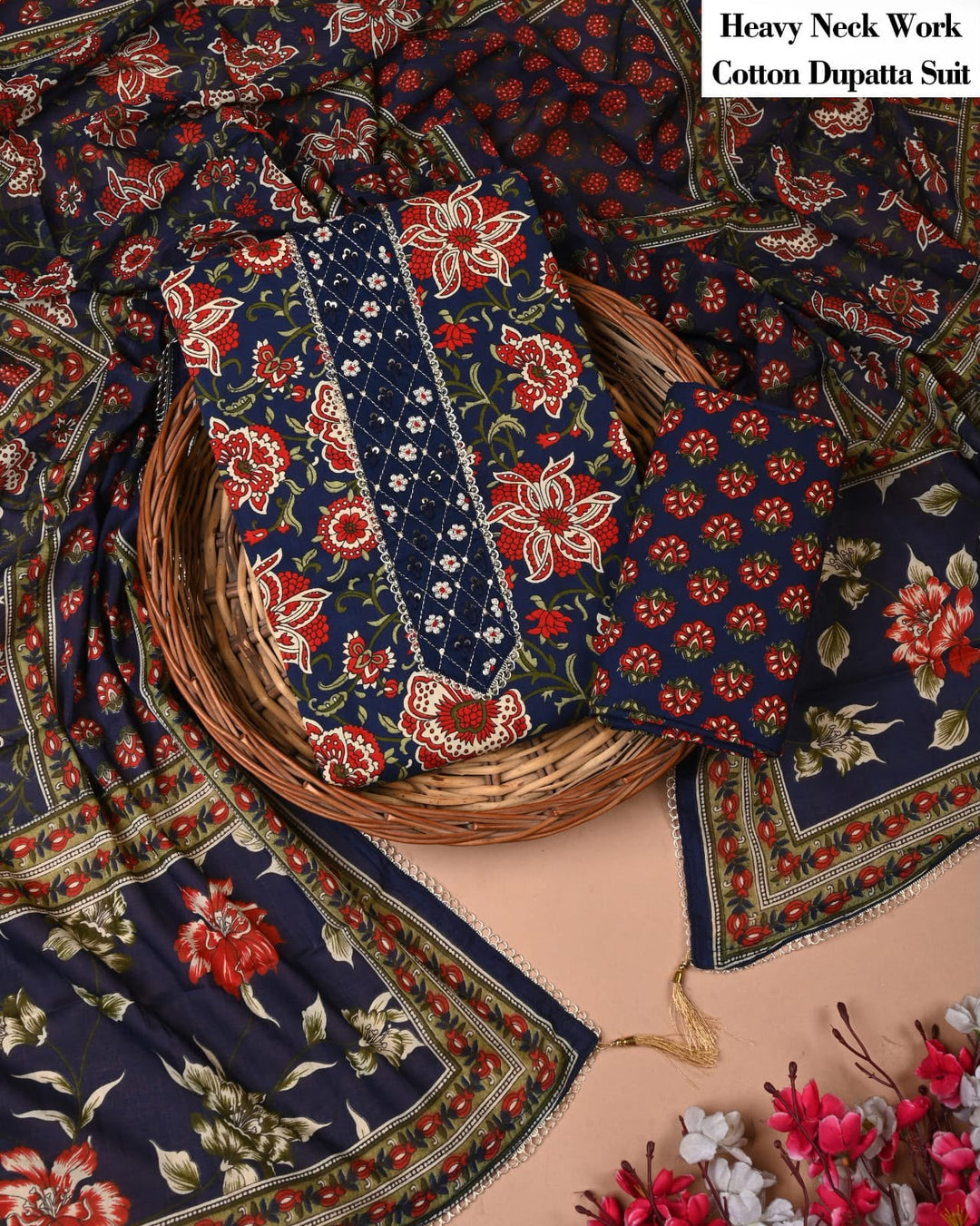 Pure Cotton Hand Block Gotta patti Work unstitched suit.