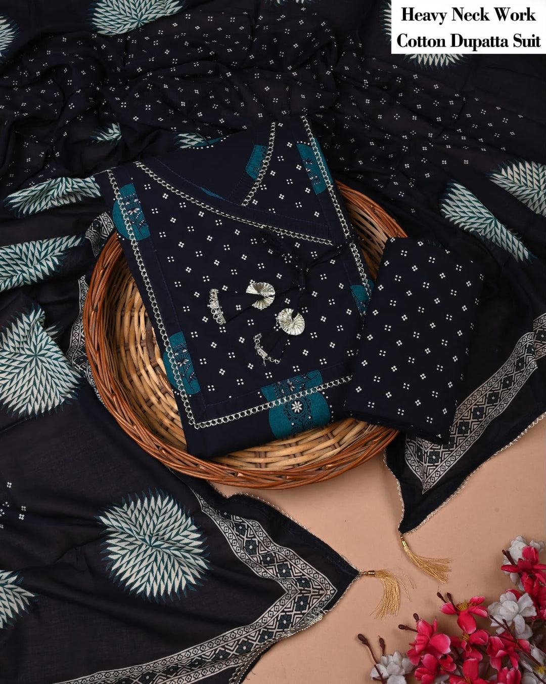 Pure Cotton Hand Block Gotta patti Work unstitched suit.