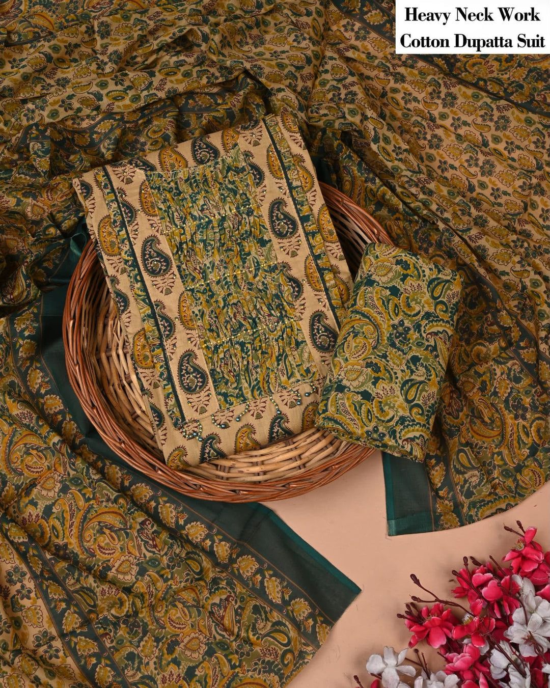 Pure Cotton Hand Block Gotta patti Work unstitched suit.