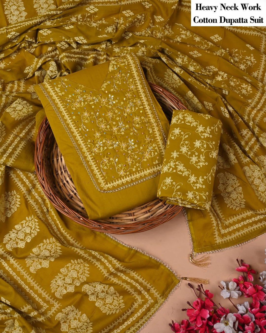 Pure Cotton Hand Block Gotta patti Work unstitched suit.
