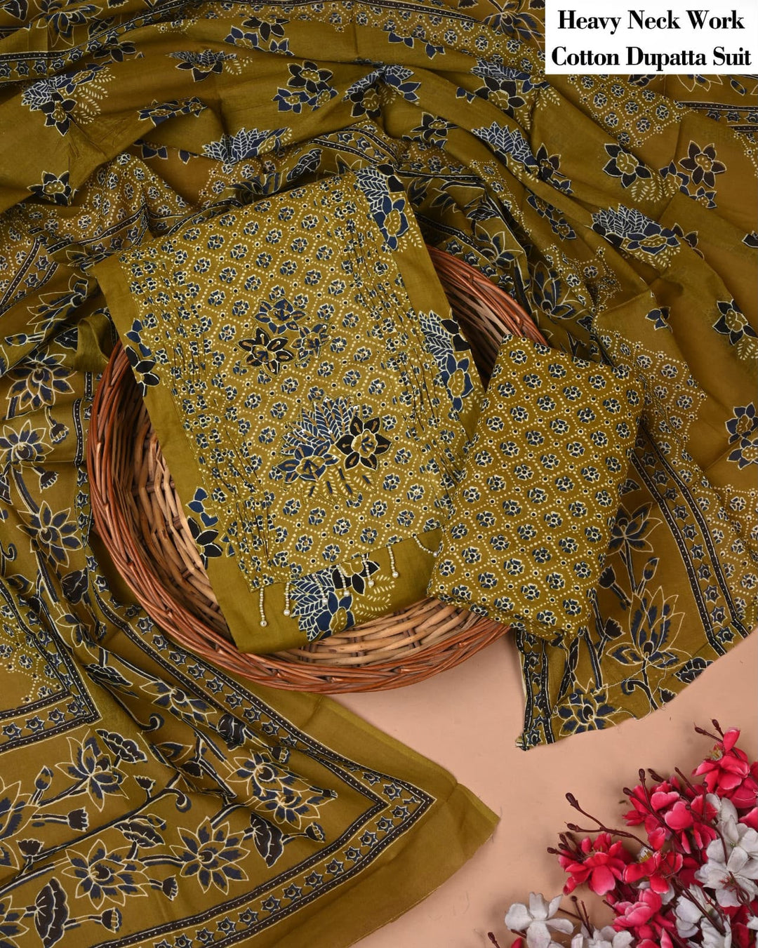 Pure Cotton Hand Block Gotta patti Work unstitched suit.