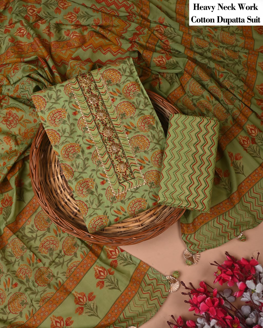 Pure Cotton Hand Block Gotta patti Work unstitched suit.
