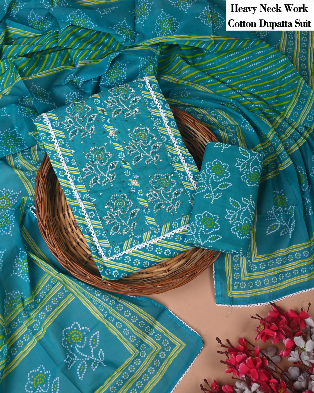 Pure Cotton Hand Block Gotta patti Work unstitched suit.