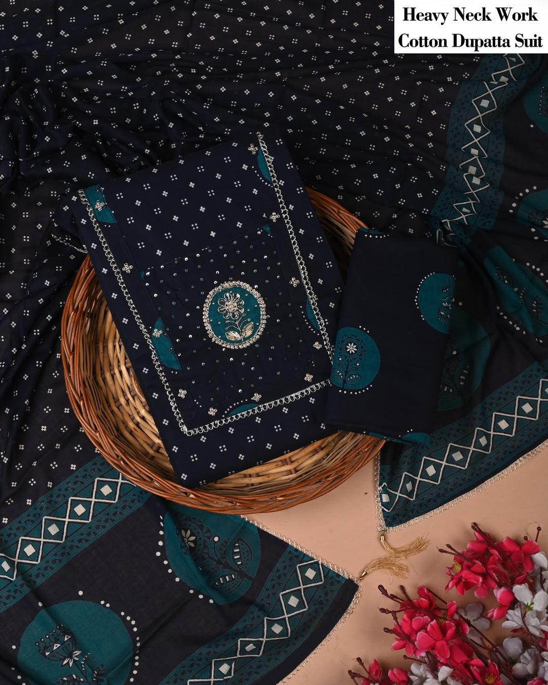 Pure Cotton Hand Block Gotta patti Work unstitched suit.