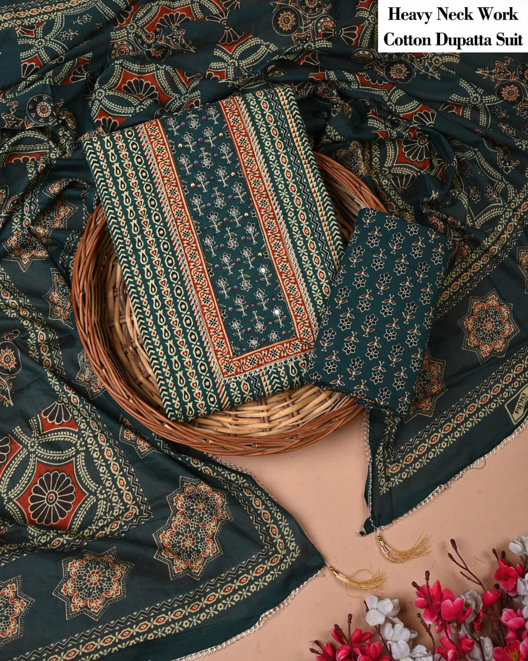Pure Cotton Hand Block Gotta patti Work unstitched suit.
