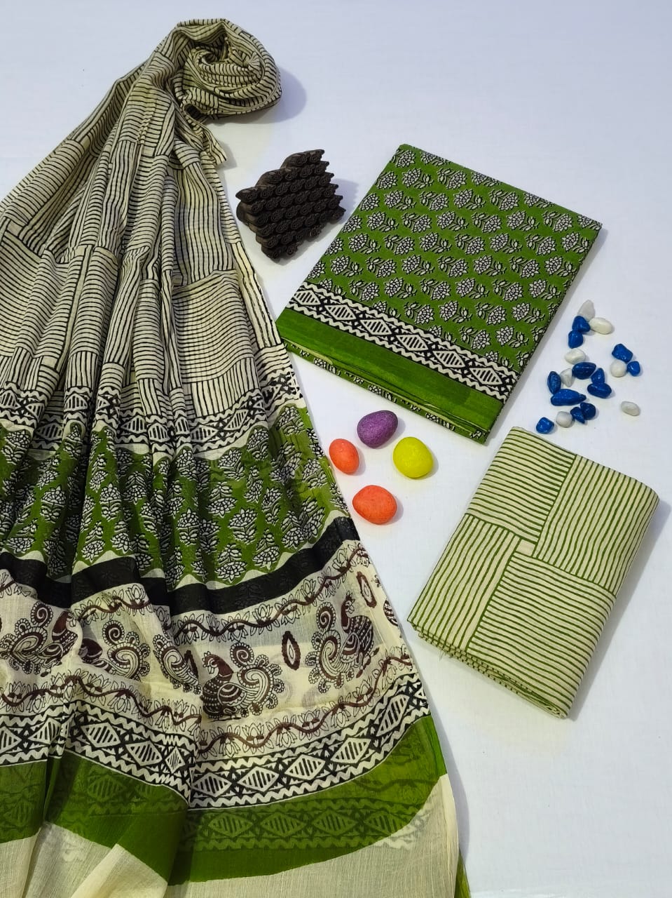 Pure Cotton Hand Block Print Unstitched Suit With Cotton Dupatta
