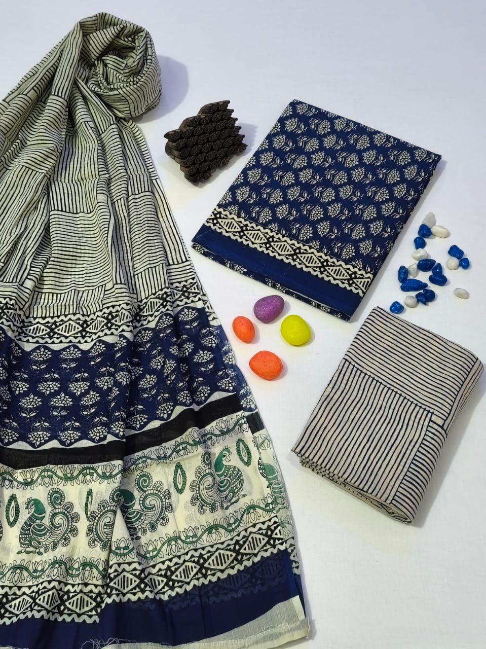 Pure Cotton Hand Block Print Unstitched Suit With Cotton Dupatta