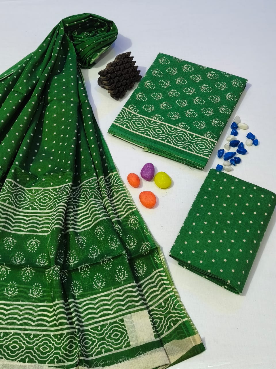 Pure Cotton Hand Block Print Unstitched Suit With Cotton Dupatta