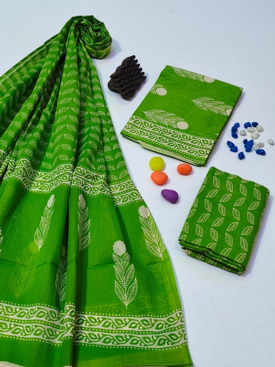 Pure Cotton Hand Block Print Unstitched Suit With Cotton Dupatta .