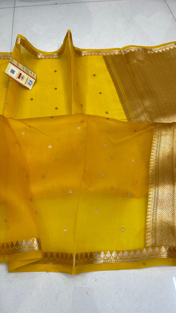 Pure Banarasi Kora Silk Saree With Intricate Borders ( SILK MARK CERTIFIED)