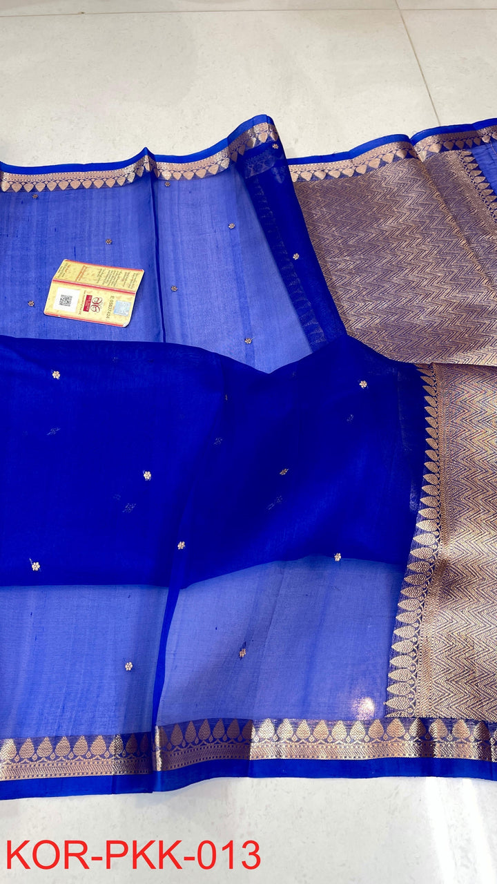 Pure Banarasi Kora Silk Saree With Intricate Borders ( SILK MARK CERTIFIED)