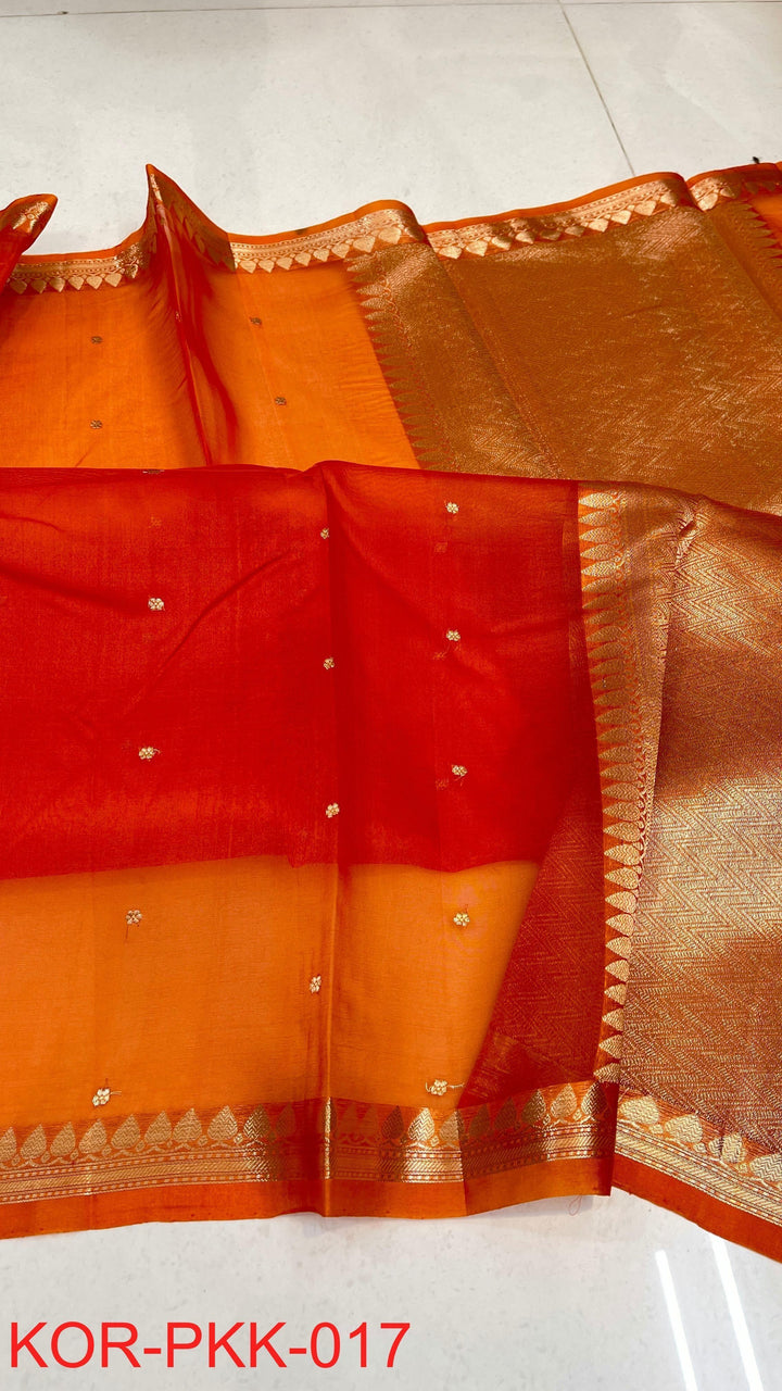 Pure Banarasi Kora Silk Saree With Intricate Borders ( SILK MARK CERTIFIED)