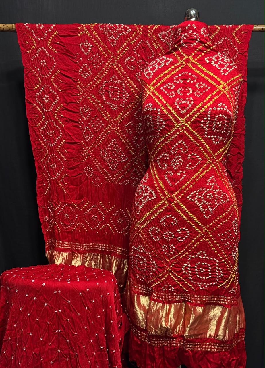 Pure Modal Silk Rayi Bandhej Print Unstitched Suit .