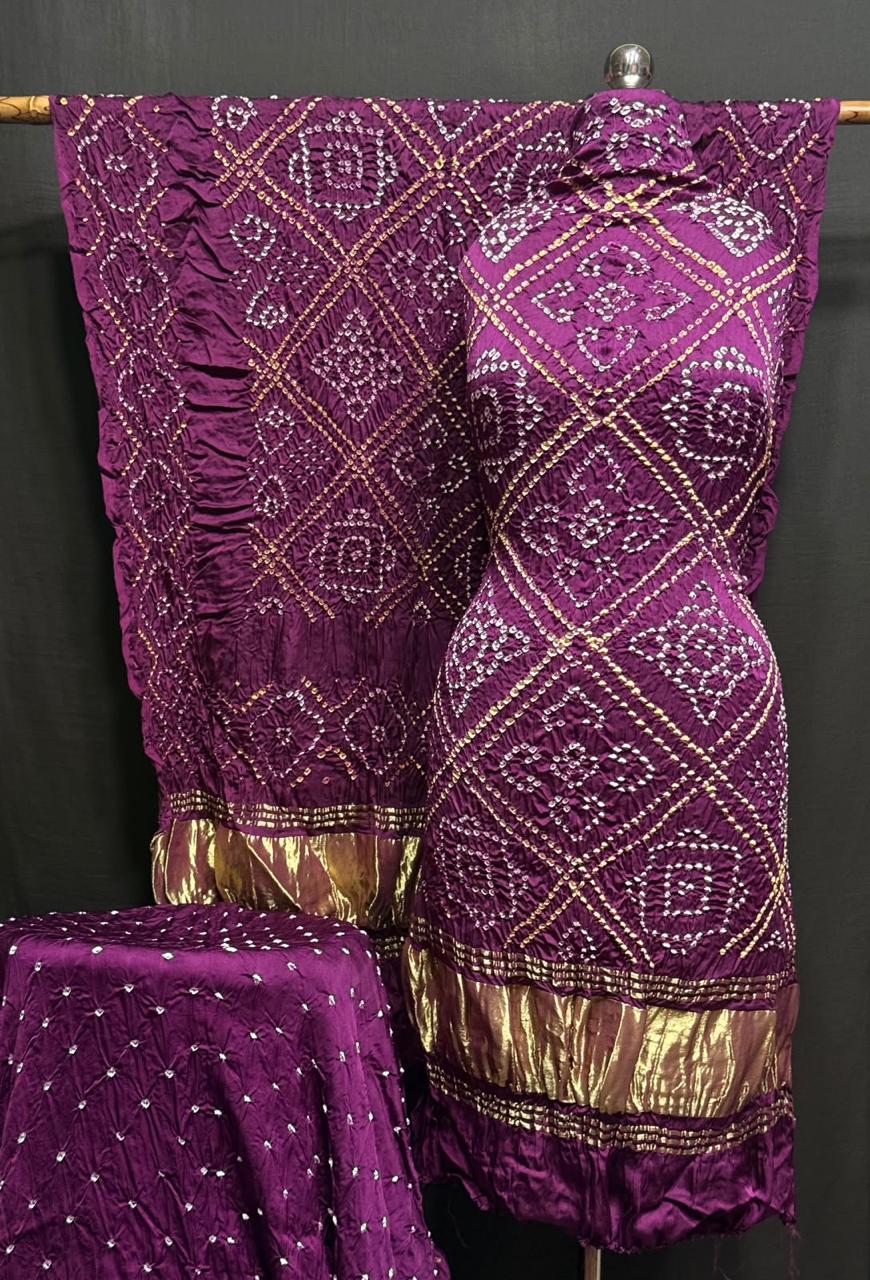 Pure Modal Silk Rayi Bandhej Print Unstitched Suit .