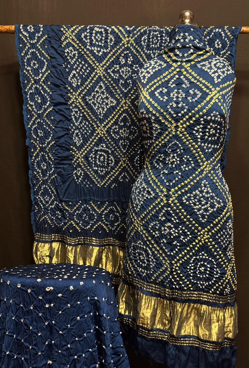 Pure Modal Silk Rayi Bandhej Print Unstitched Suit .