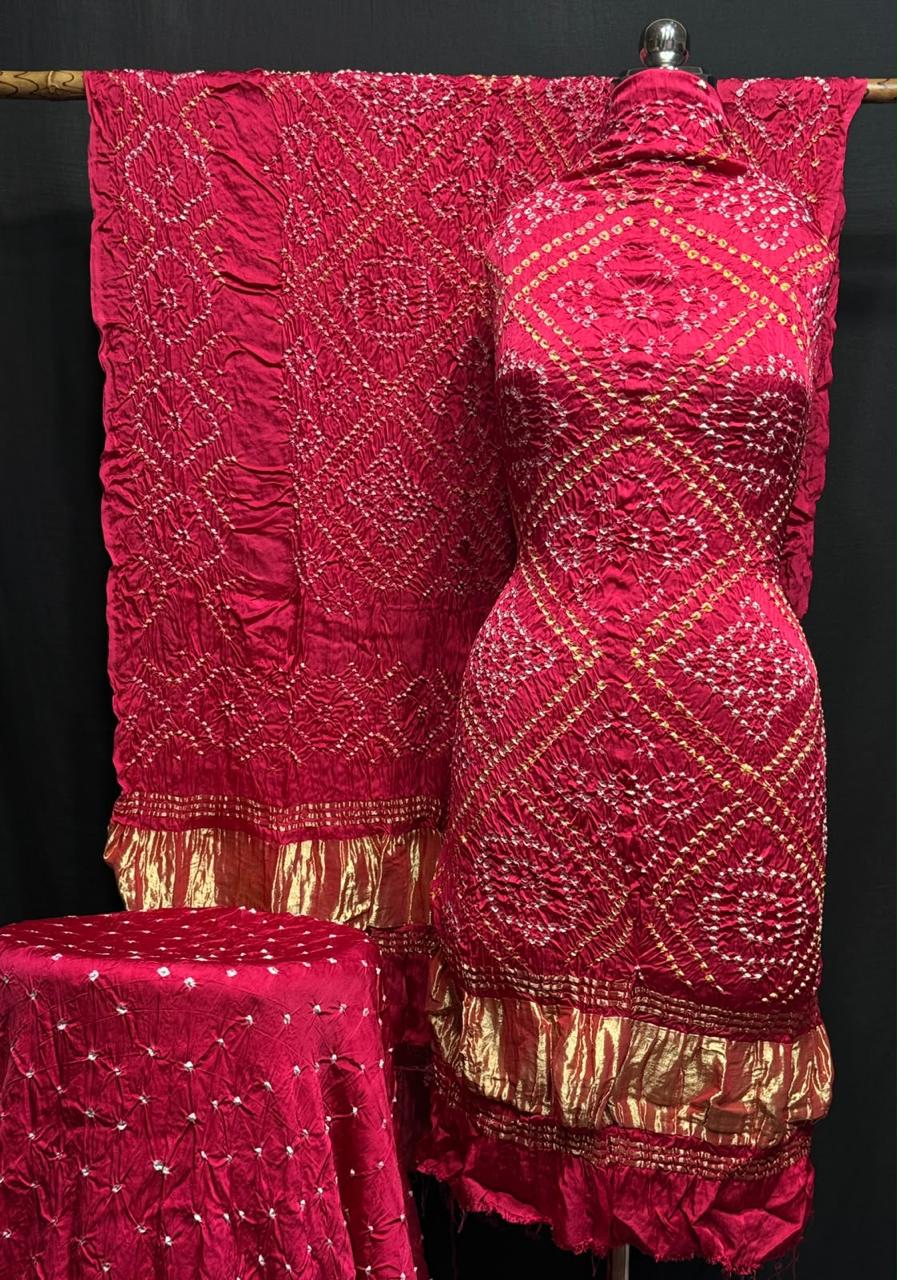 Pure Modal Silk Rayi Bandhej Print Unstitched Suit .