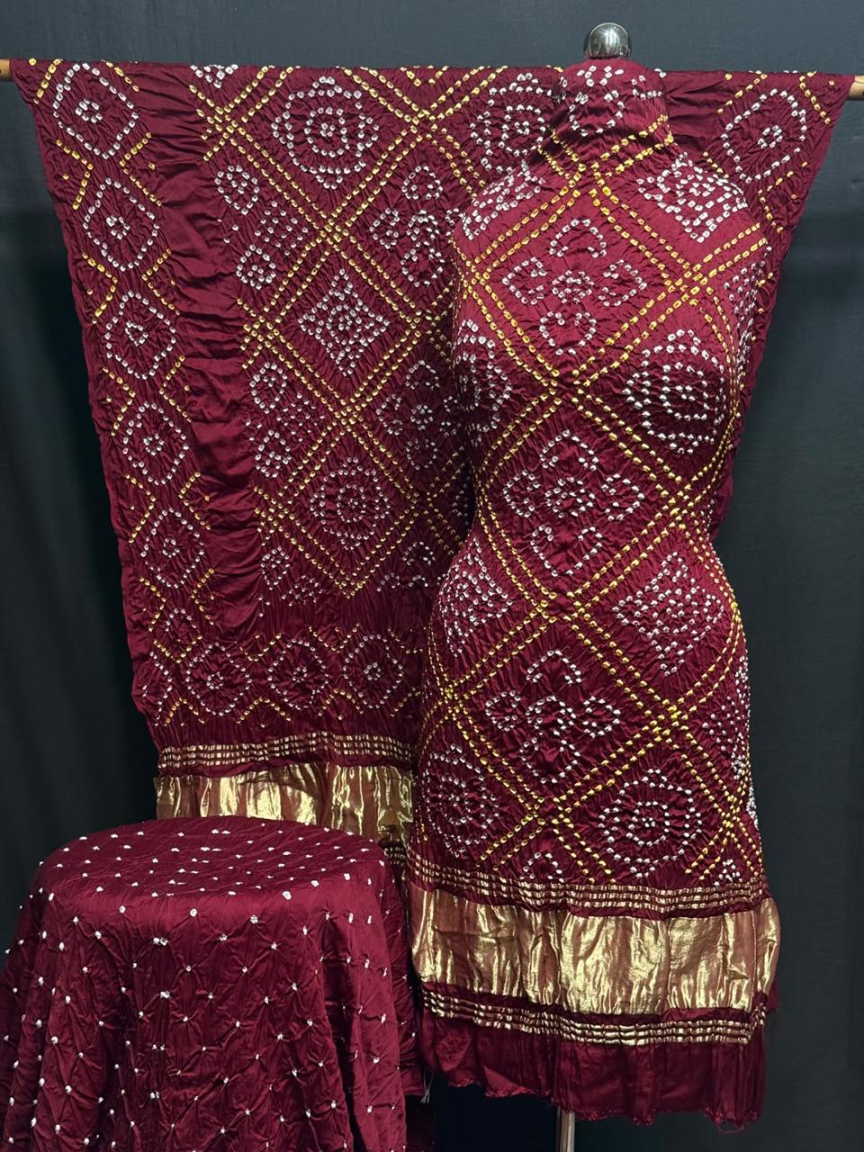 Pure Modal Silk Rayi Bandhej Print Unstitched Suit .