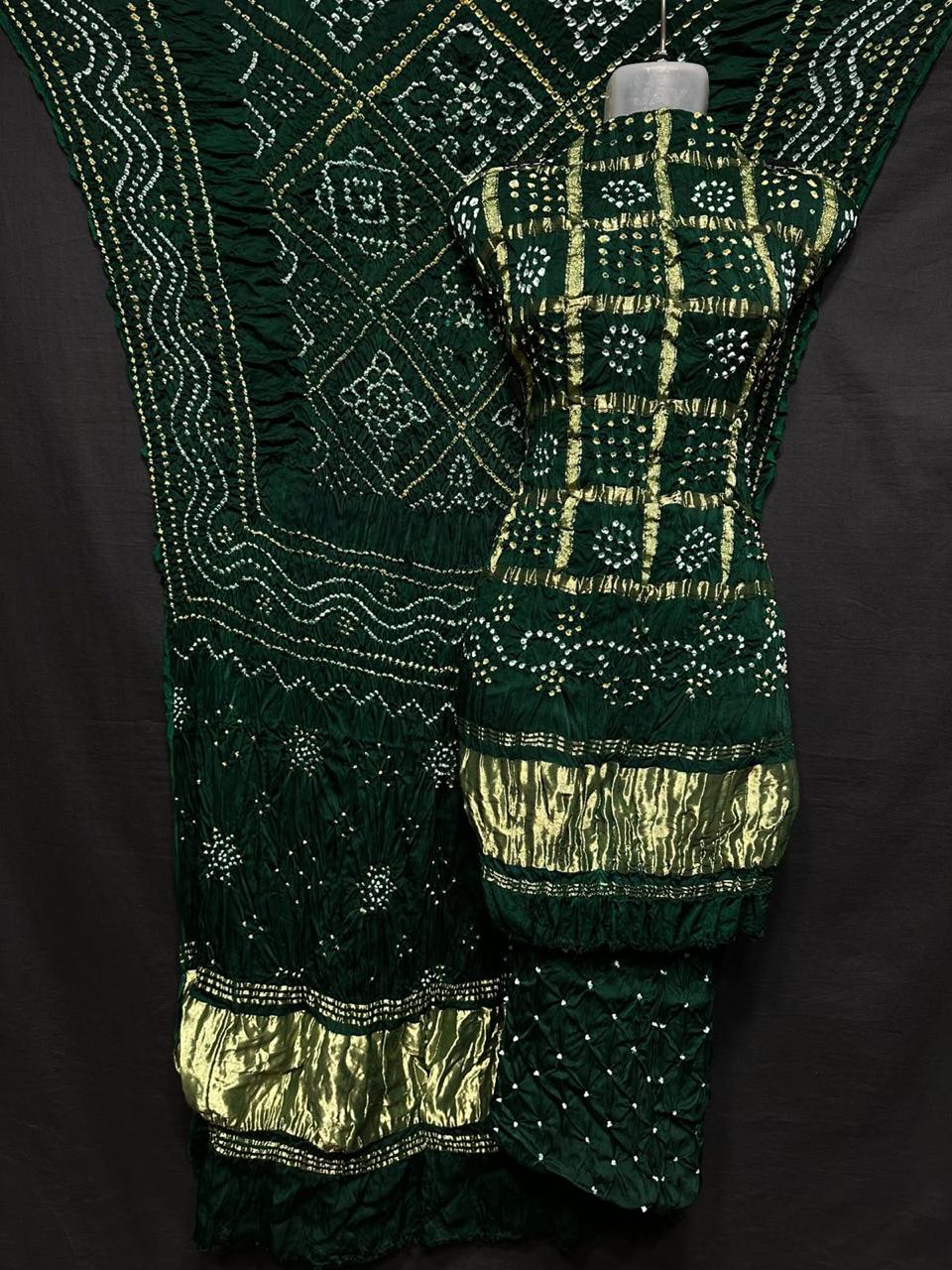 Pure Modal Silk Gharchola Bandhej Print Unstitched Suit .