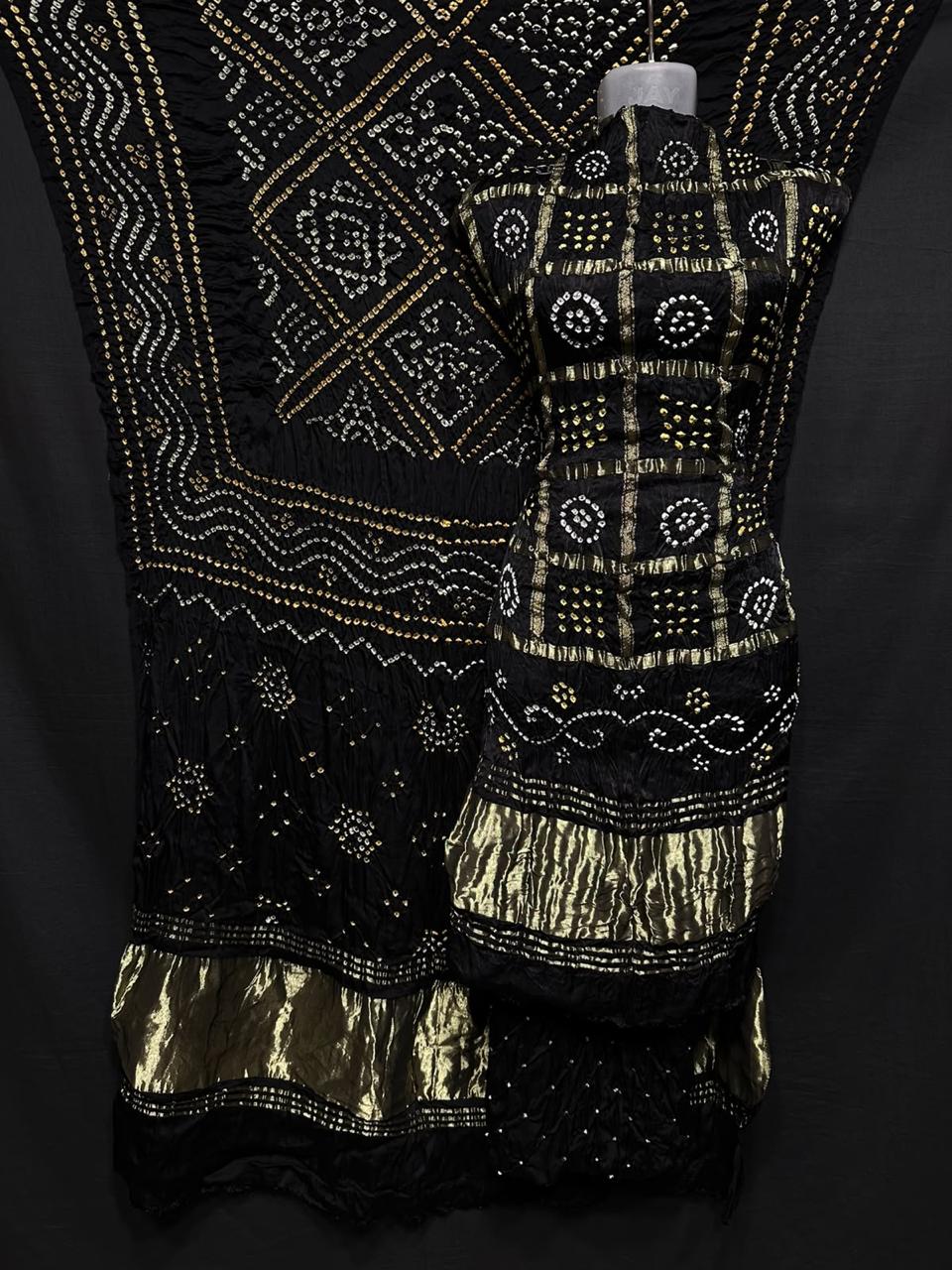 Pure Modal Silk Gharchola Bandhej Print Unstitched Suit .