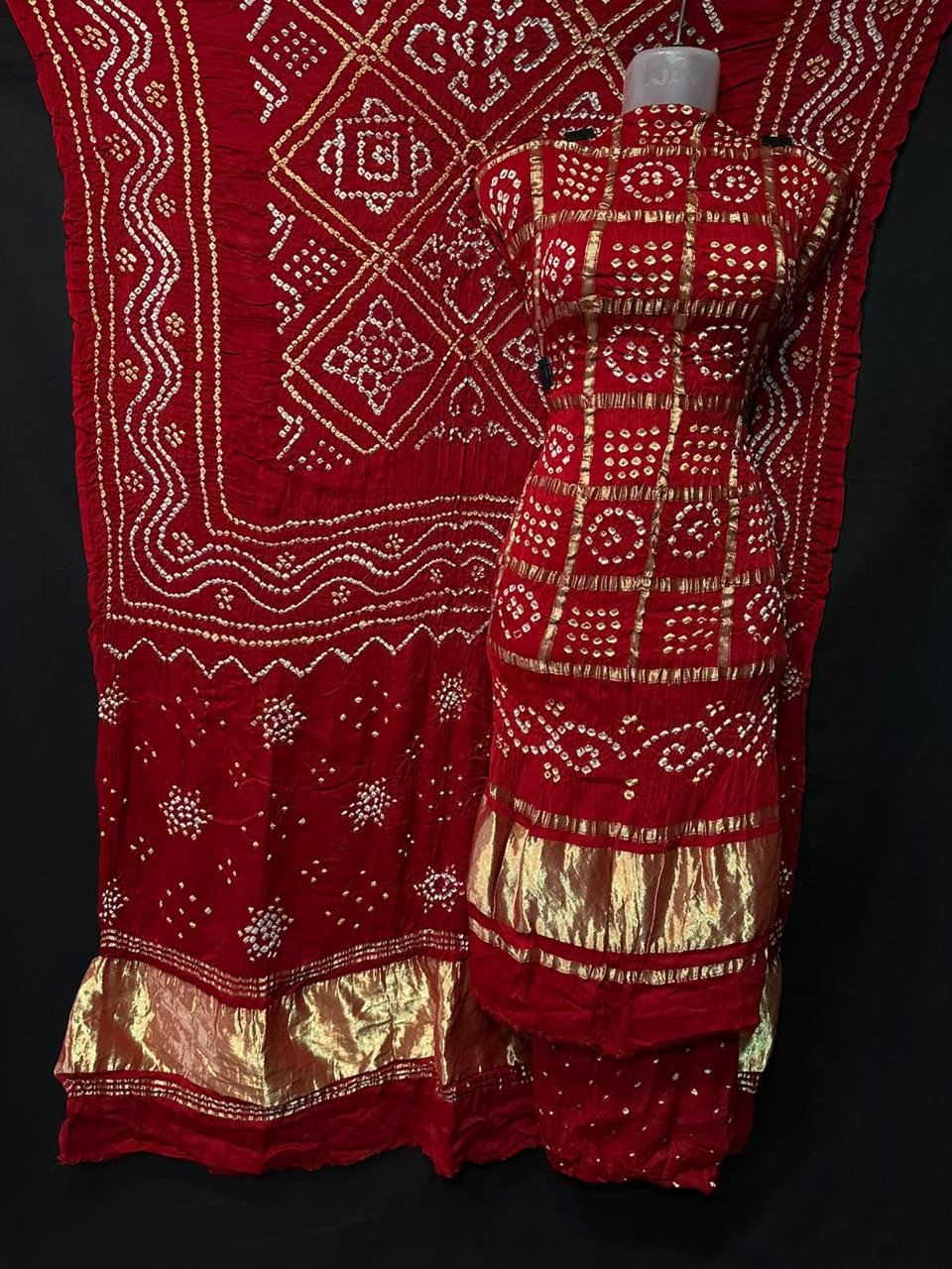 Pure Modal Silk Gharchola Bandhej Print Unstitched Suit .