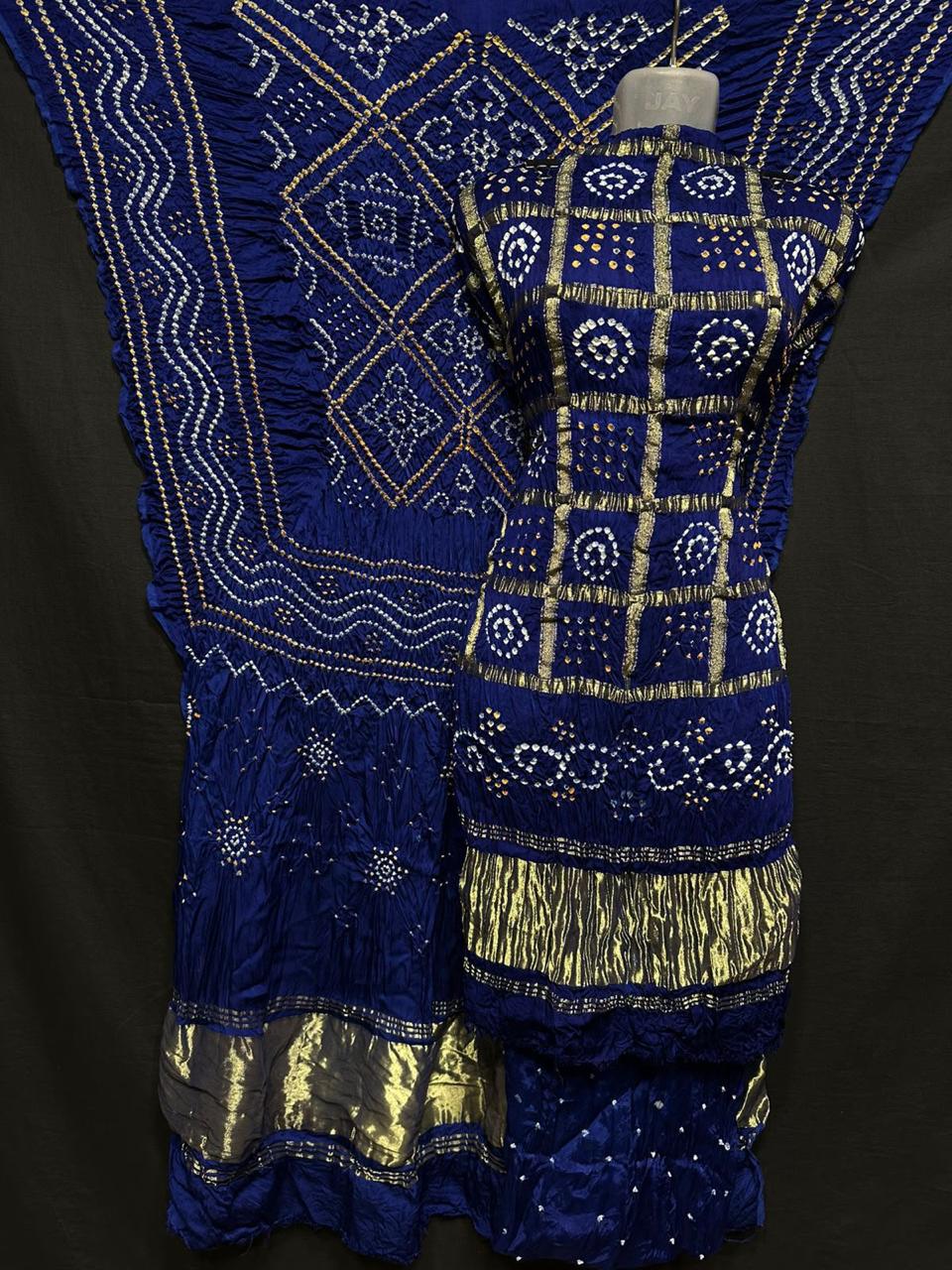 Pure Modal Silk Gharchola Bandhej Print Unstitched Suit .