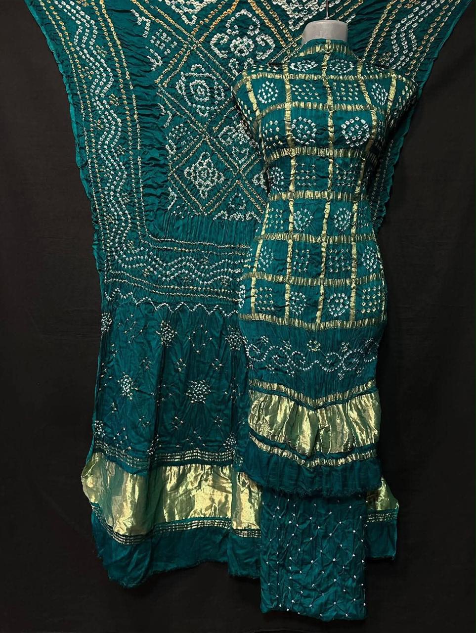 Pure Modal Silk Gharchola Bandhej Print Unstitched Suit .