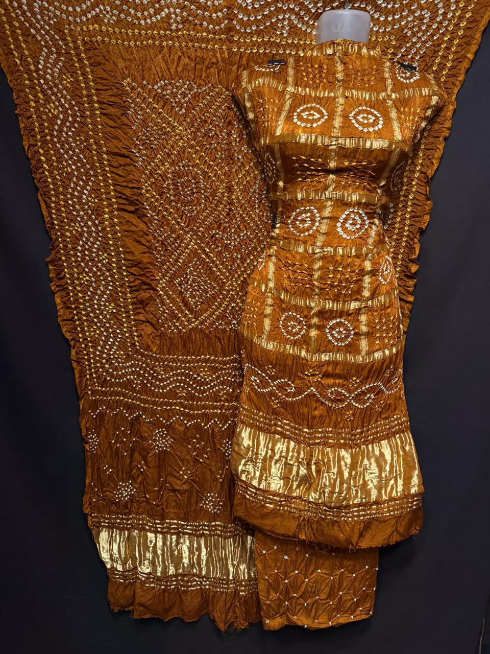 Pure Modal Silk Gharchola Bandhej Print Unstitched Suit .