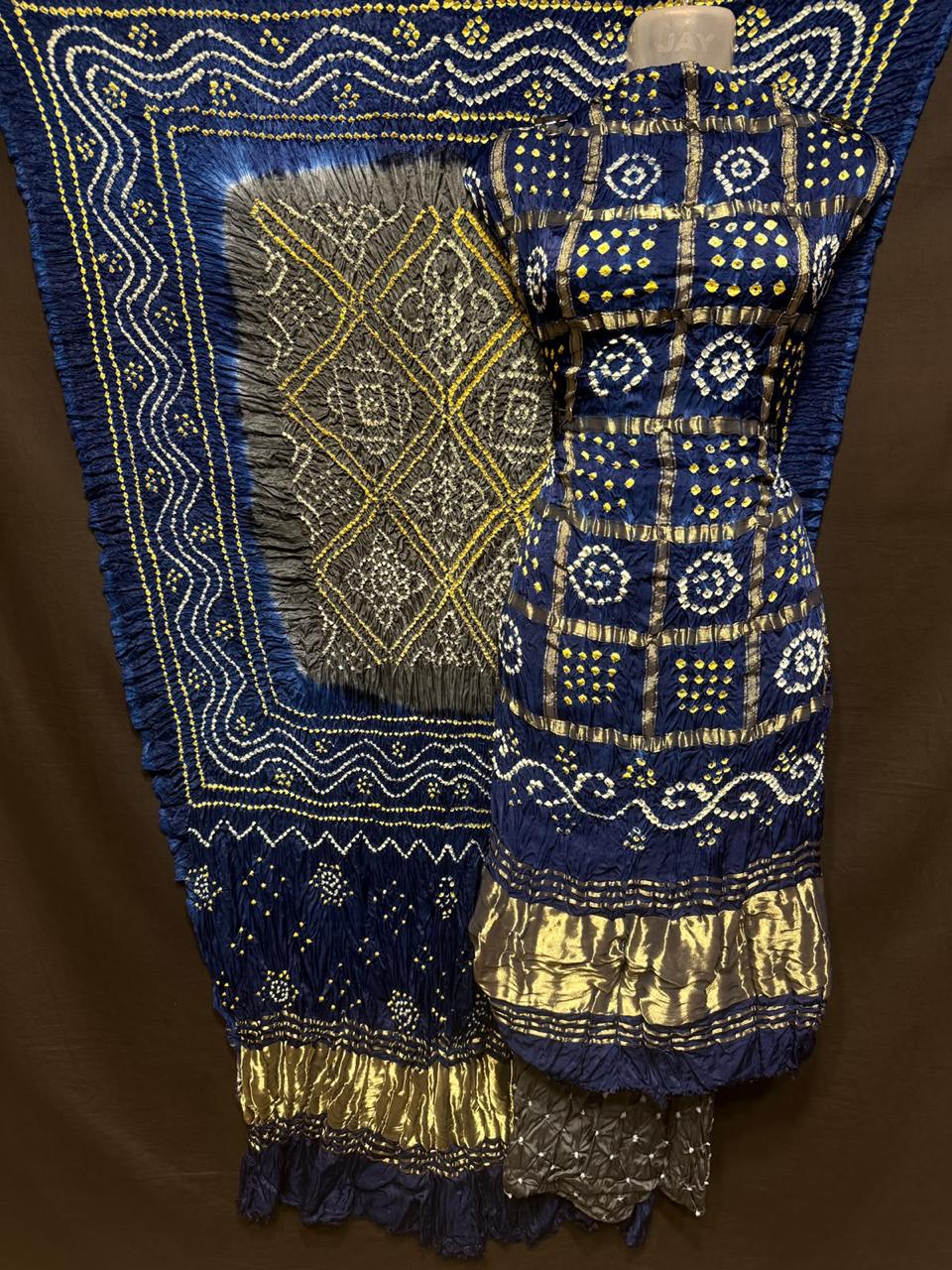 Pure Modal Silk Gharchola Bandhej Print Unstitched Suit .