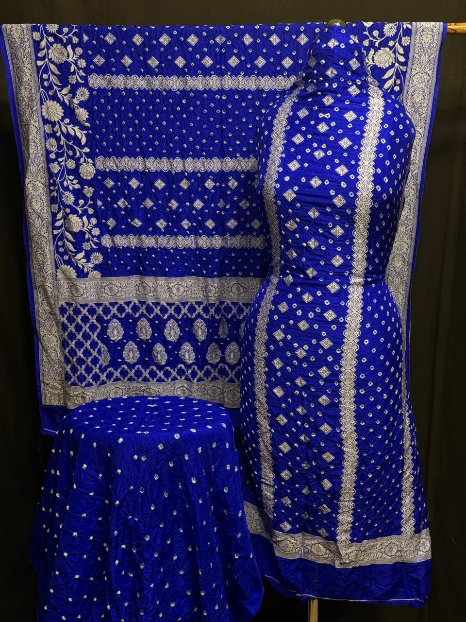 Pure Dupion silk Kashmiri Weavd Rayi Bandhej  Unstitched Suit.