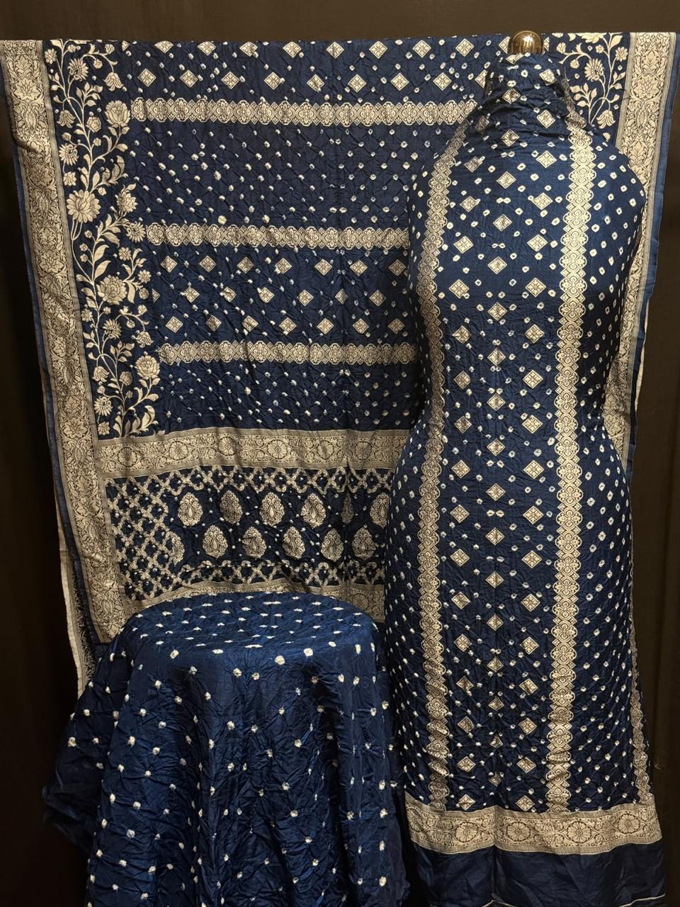 Pure Dupion silk Kashmiri Weavd Rayi Bandhej  Unstitched Suit.
