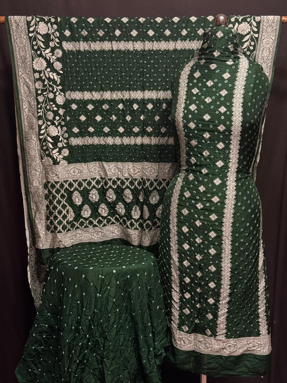 Pure Dupion silk Kashmiri Weavd Rayi Bandhej  Unstitched Suit.