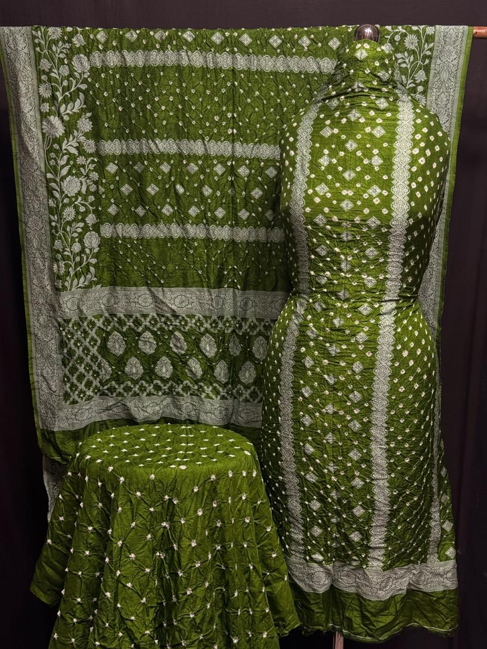 Pure Dupion silk Kashmiri Weavd Rayi Bandhej  Unstitched Suit.