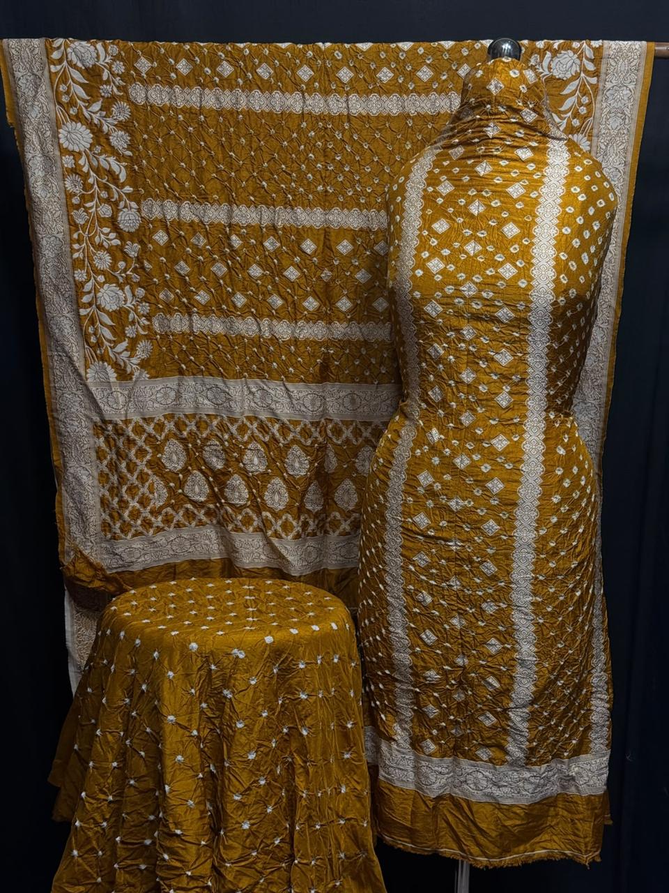 Pure Dupion silk Kashmiri Weavd Rayi Bandhej  Unstitched Suit.
