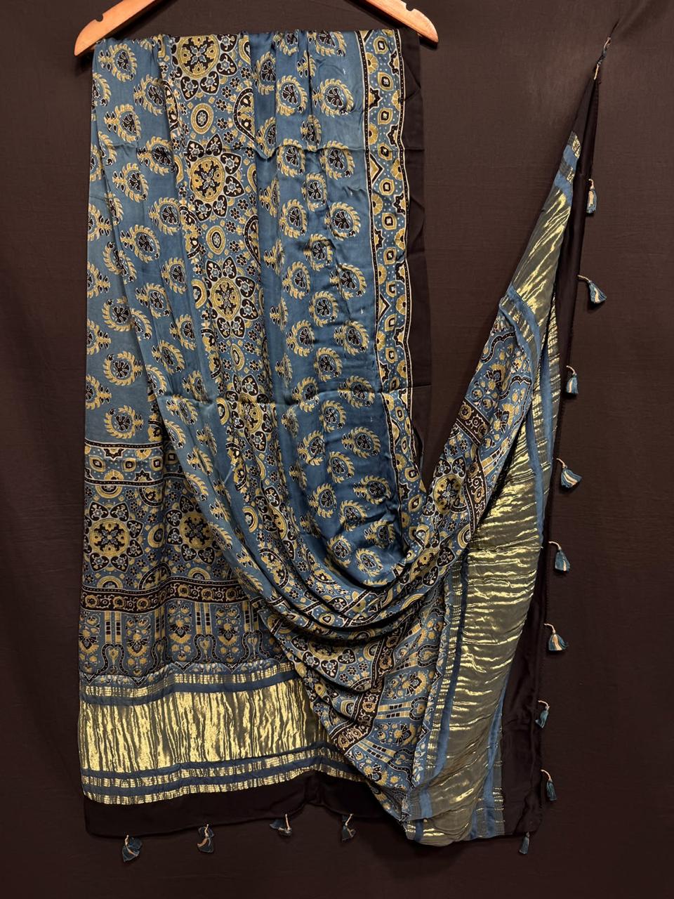 Pure Modal Silk Ajrakh Print Heavy Tissue Pallu Dupatta