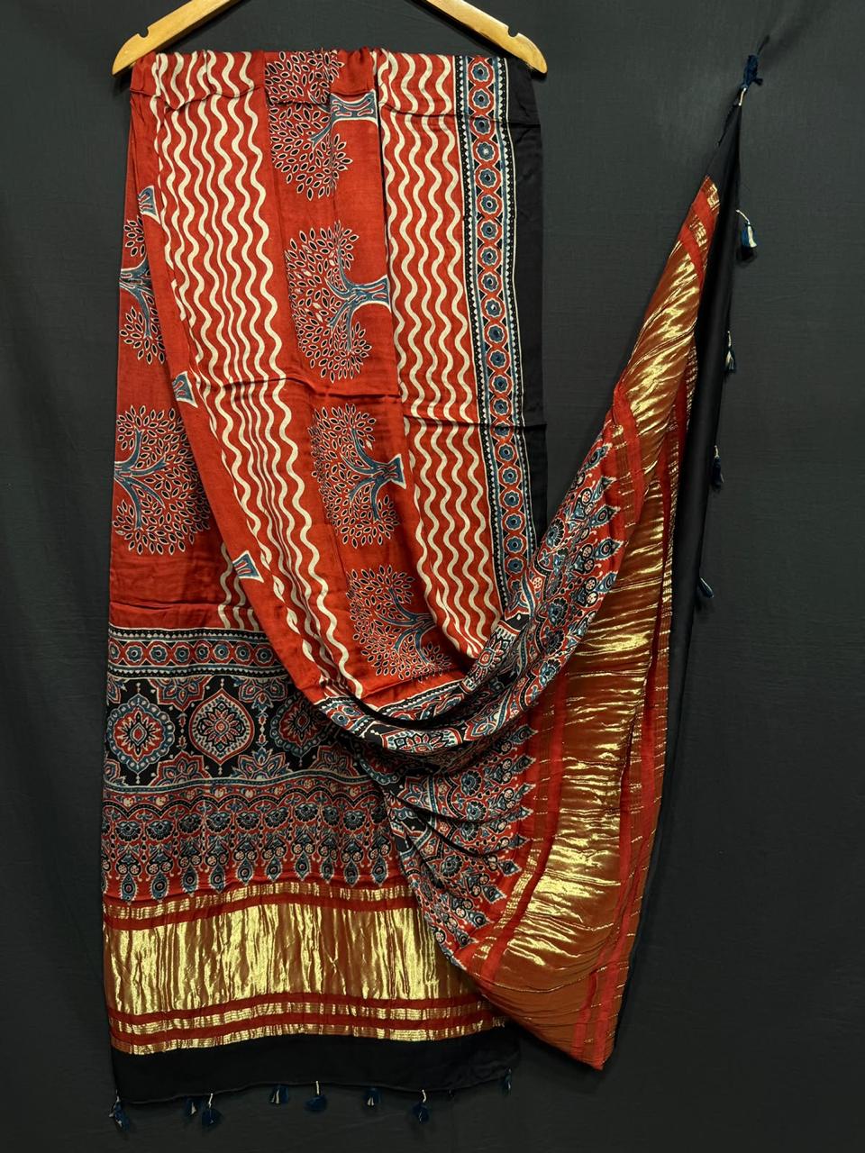 Pure Modal Silk Ajrakh Print Heavy Tissue Pallu Dupatta