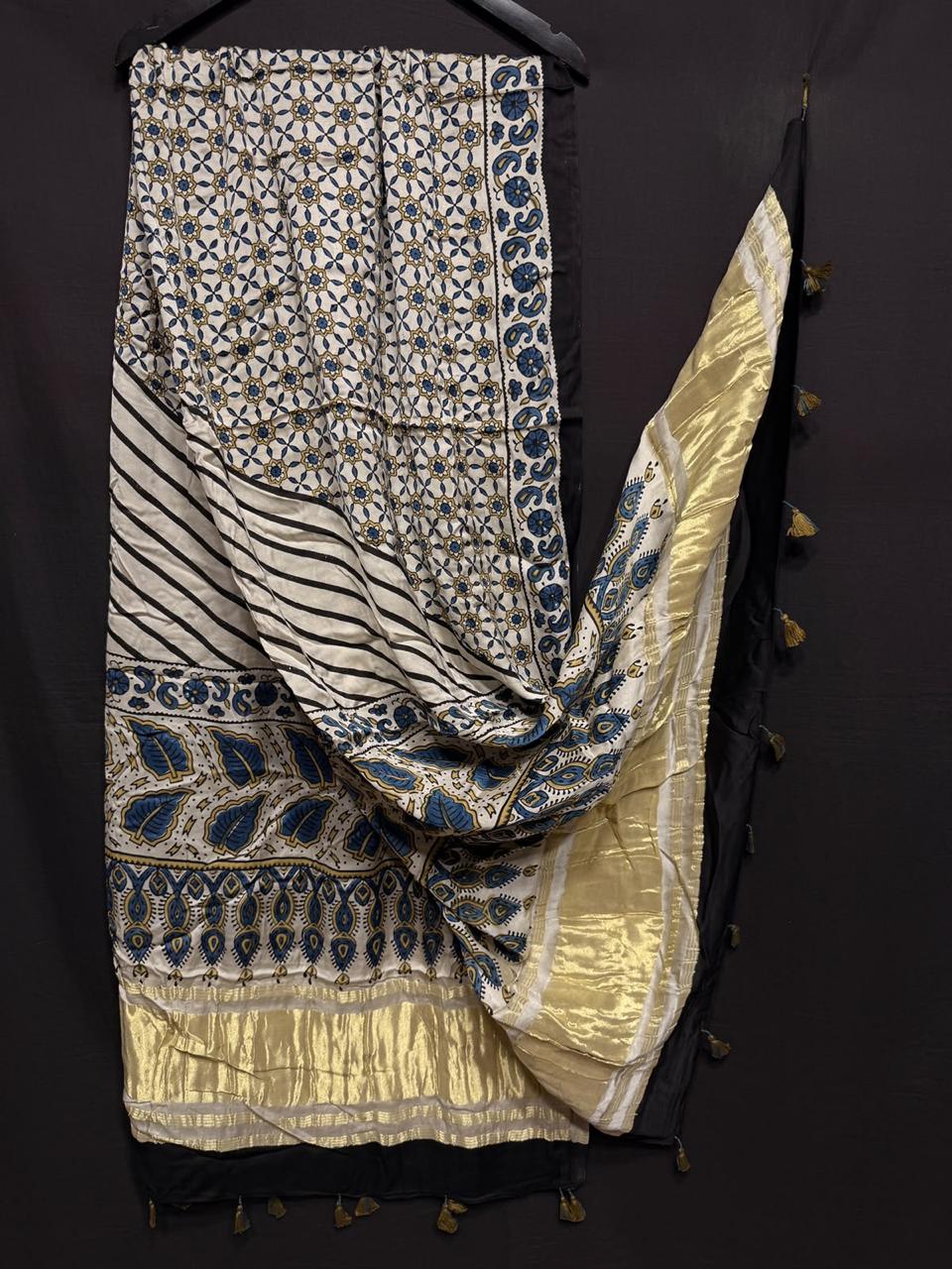 Pure Modal Silk Ajrakh Print Heavy Tissue Pallu Dupatta