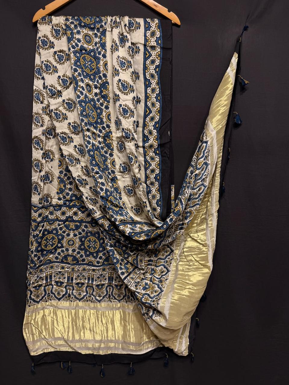 Pure Modal Silk Ajrakh Print Heavy Tissue Pallu Dupatta