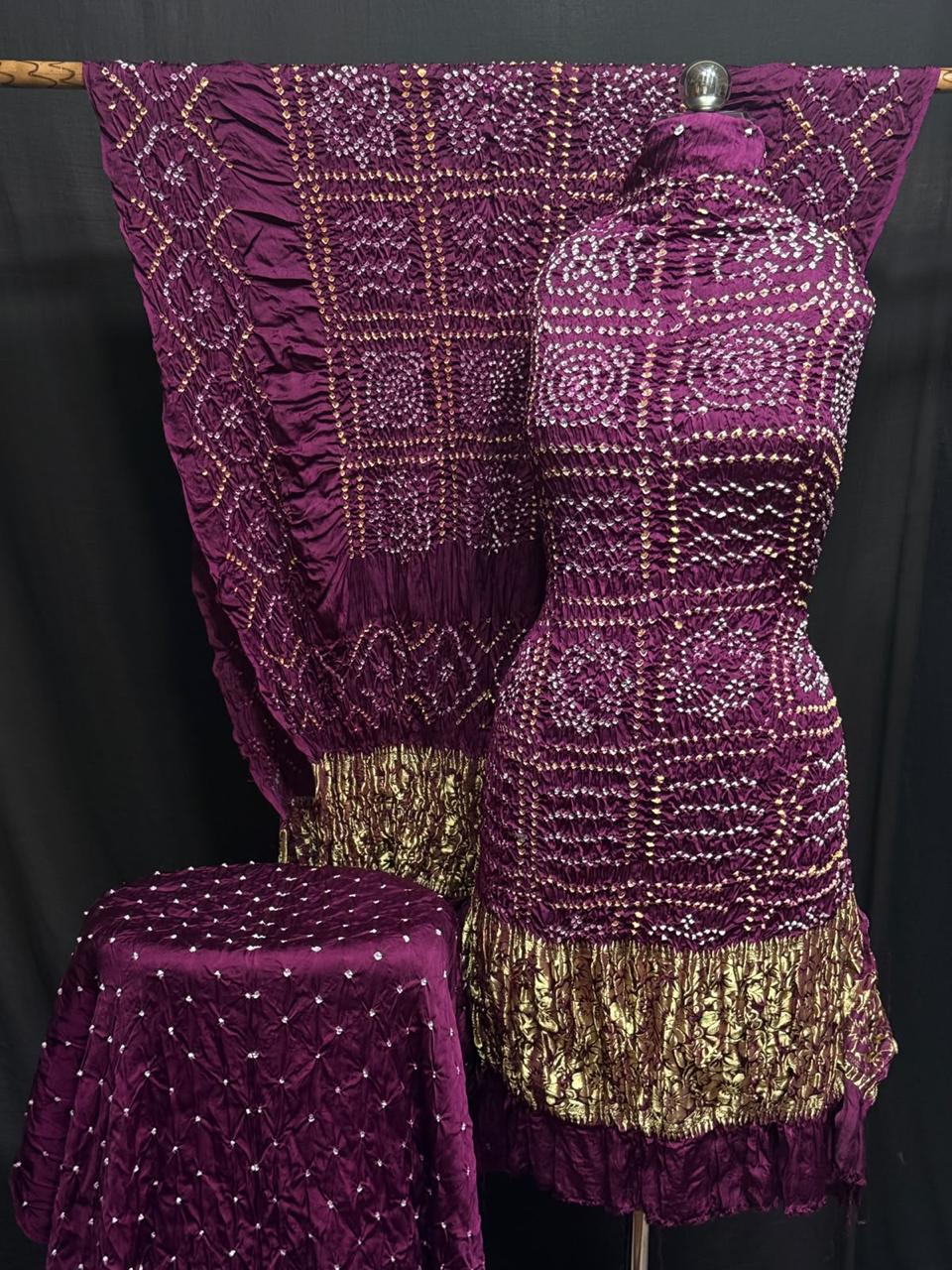 Pure Modal Silk Rayi Bandhej  Unstitched Suit.
