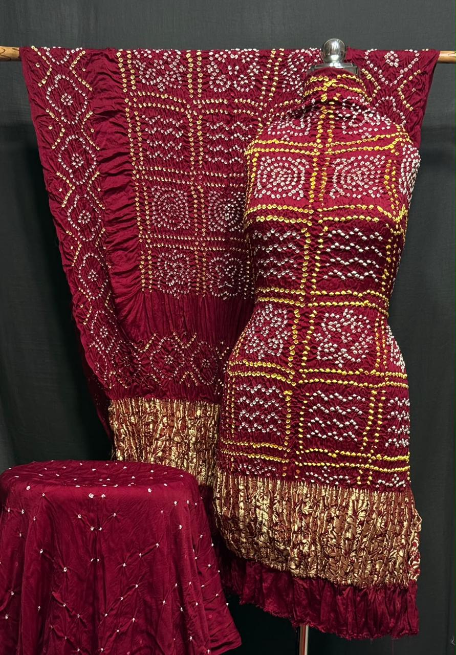 Pure Modal Silk Rayi Bandhej  Unstitched Suit.