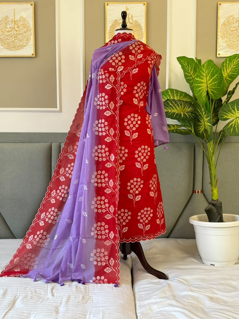 Exclusive Mul Chanderi Unstitched Suit with All over Embroidery Work
