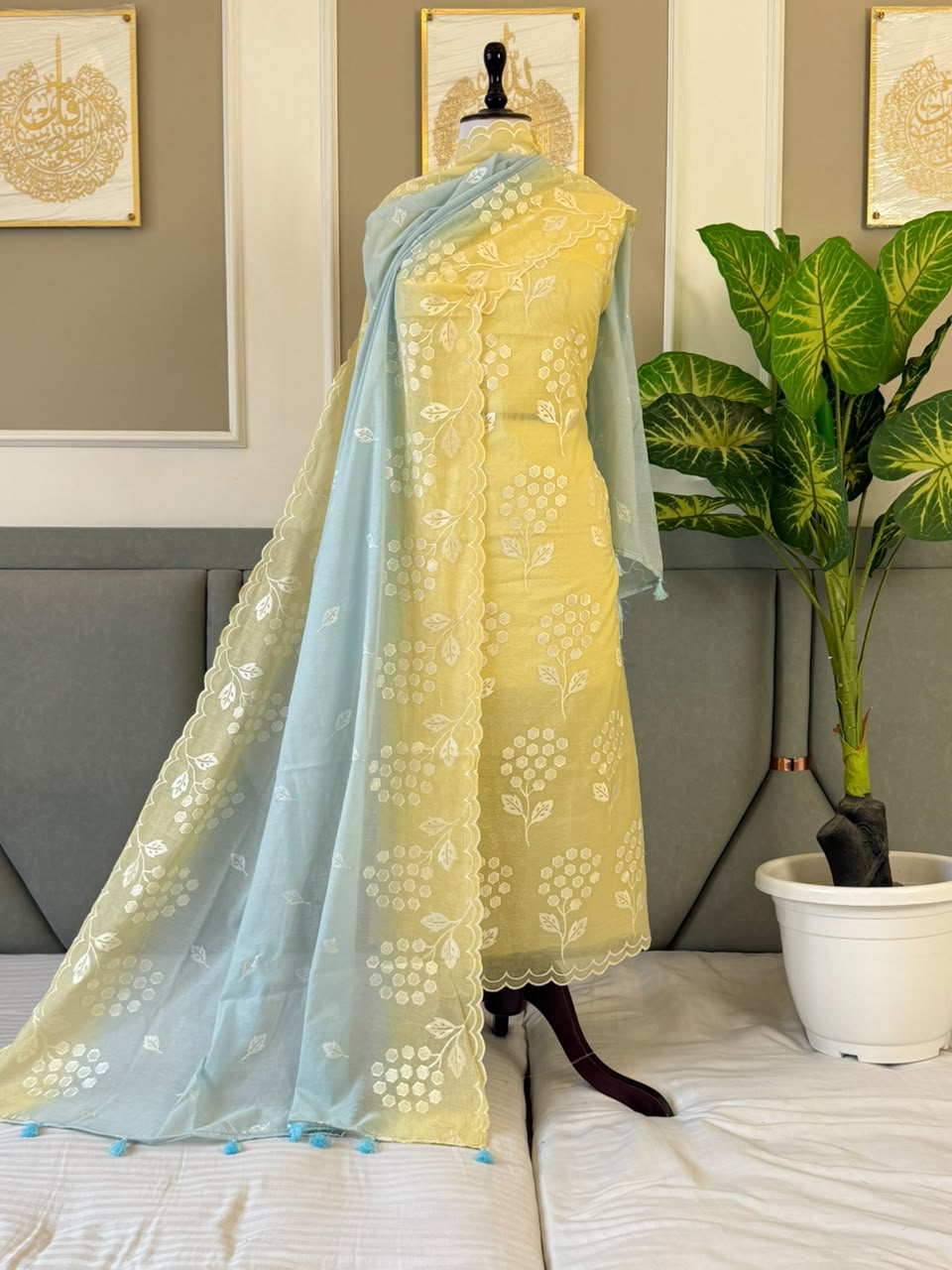 Exclusive Mul Chanderi Unstitched Suit with All over Embroidery Work