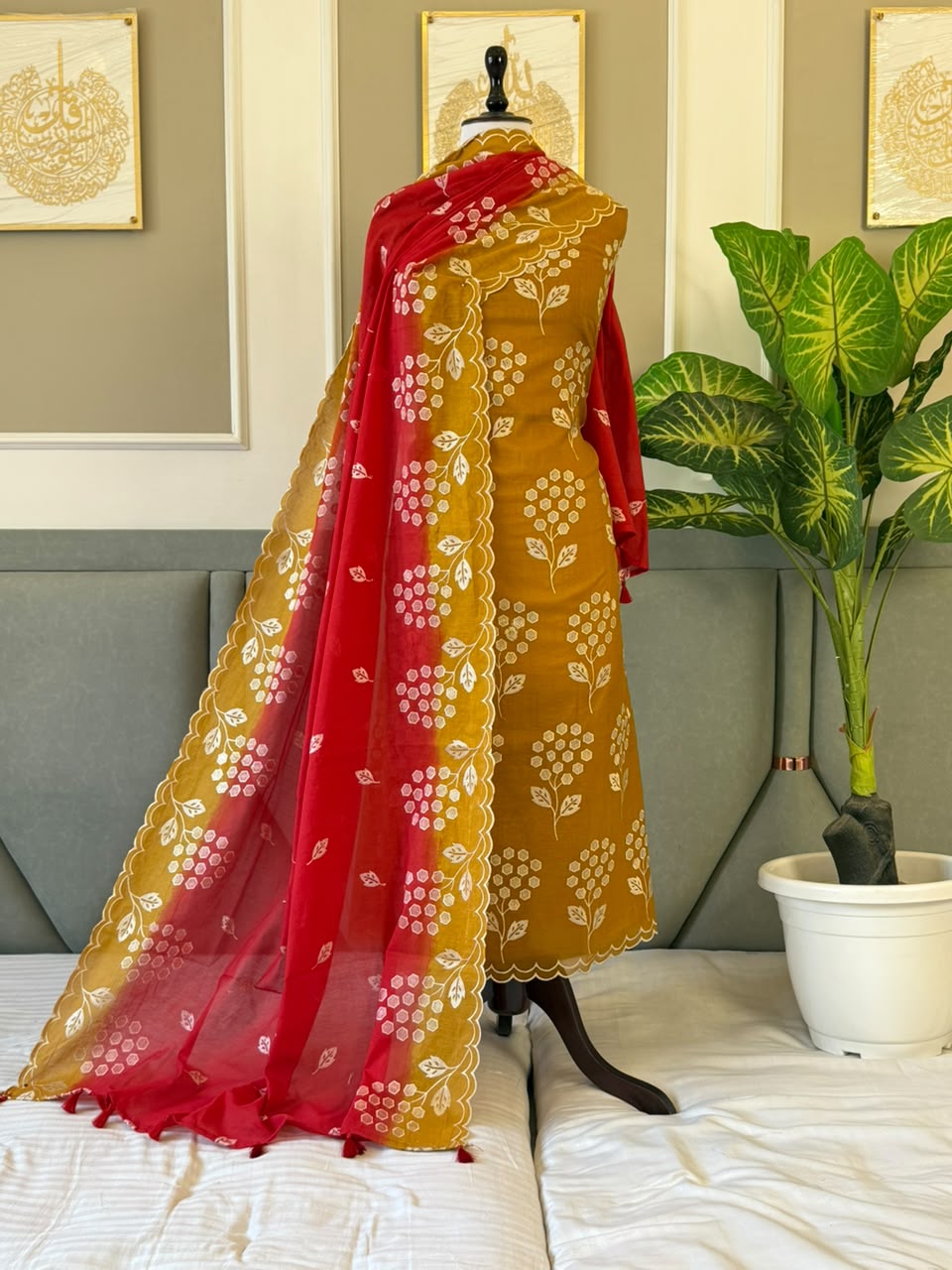 Exclusive Mul Chanderi Unstitched Suit with All over Embroidery Work