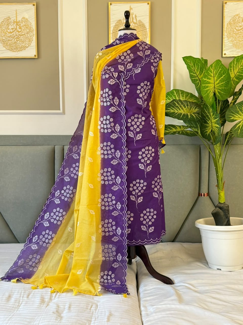 Exclusive Mul Chanderi Unstitched Suit with All over Embroidery Work