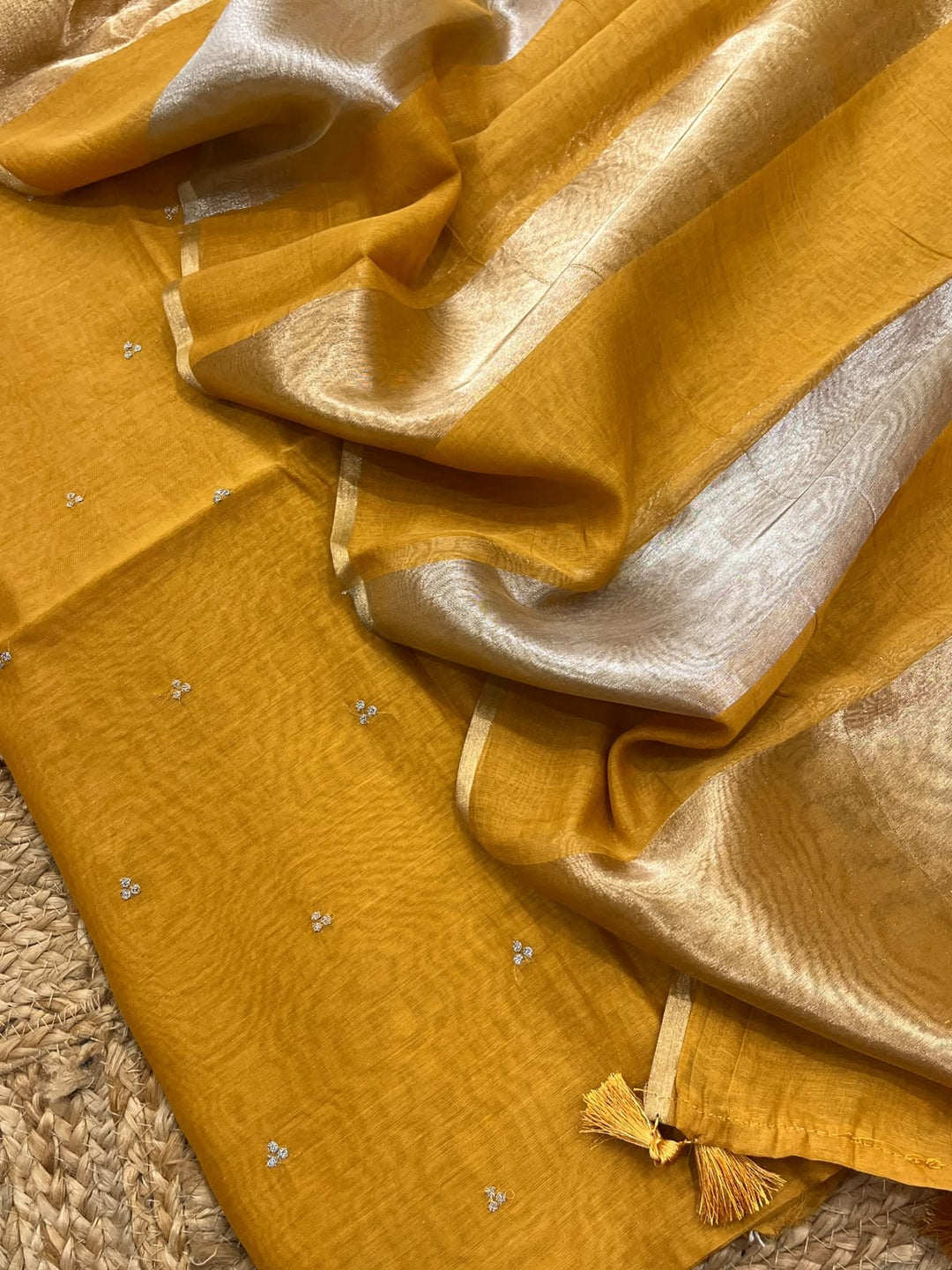 Pure Banarasi Chanderi Zari Work Unstitched Suit With Chanderi Silk Tissue Stripe Dupatta