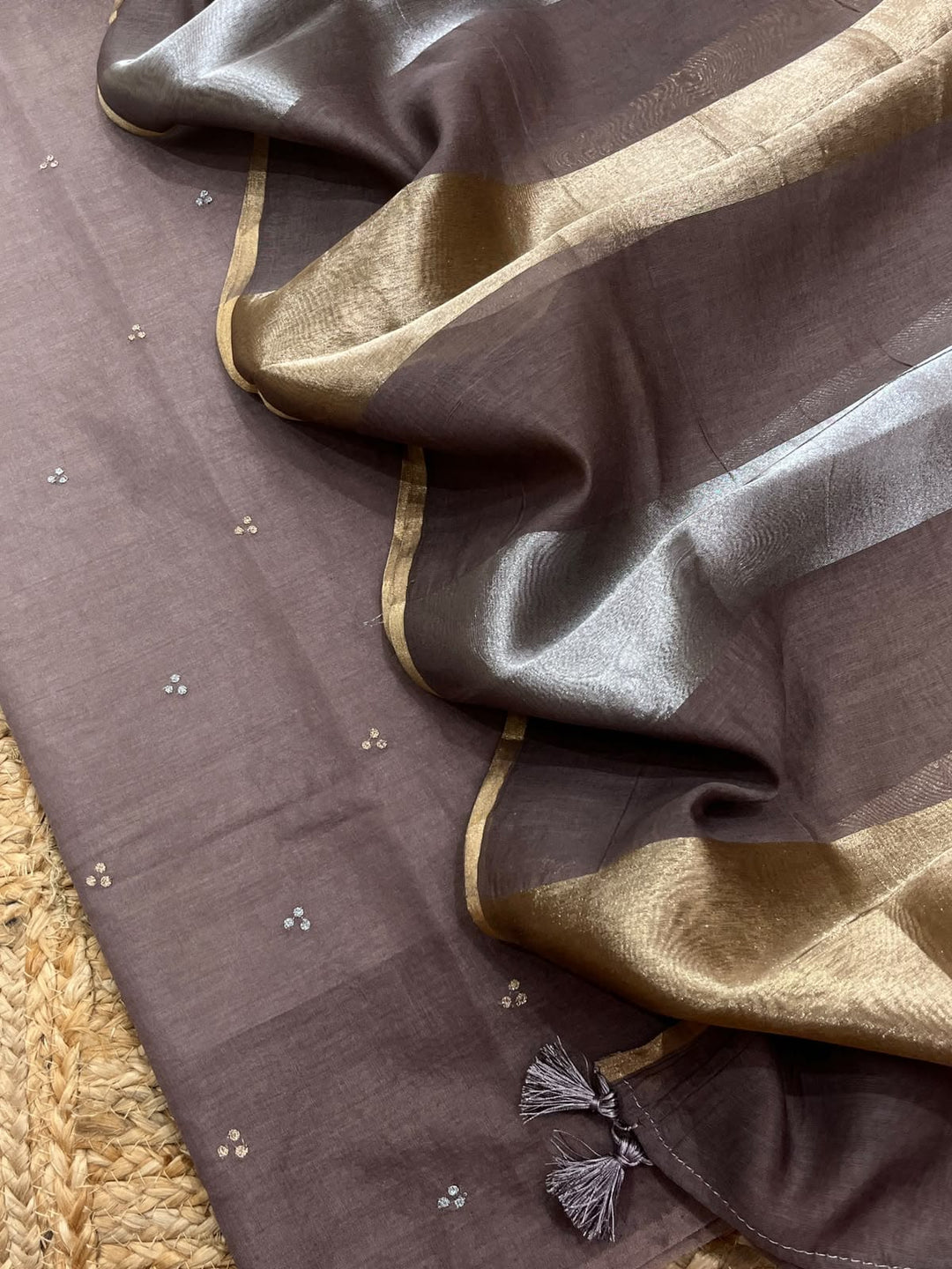 Pure Banarasi Chanderi Zari Work Unstitched Suit With Chanderi Silk Tissue Stripe Dupatta