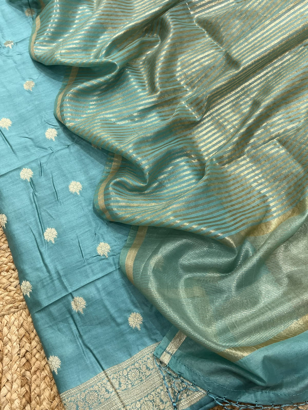 Pure Banarasi Chanderi Silk Unstitched suit with zari stripe Dupatta