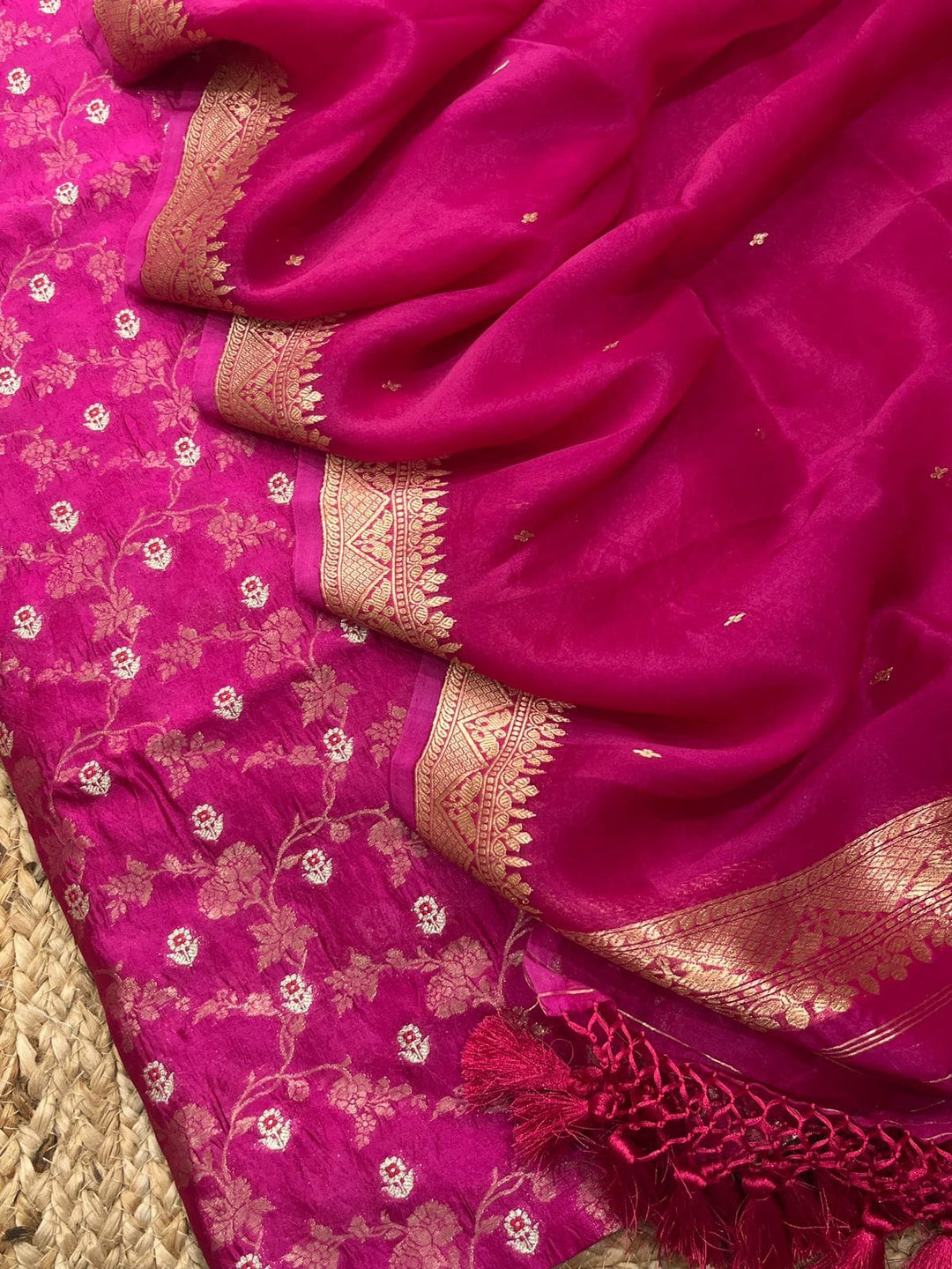 Pure Banarasi Raw Mango Silk Zari Weaved Unstitched Suit with Khaddi Organza Dupatta